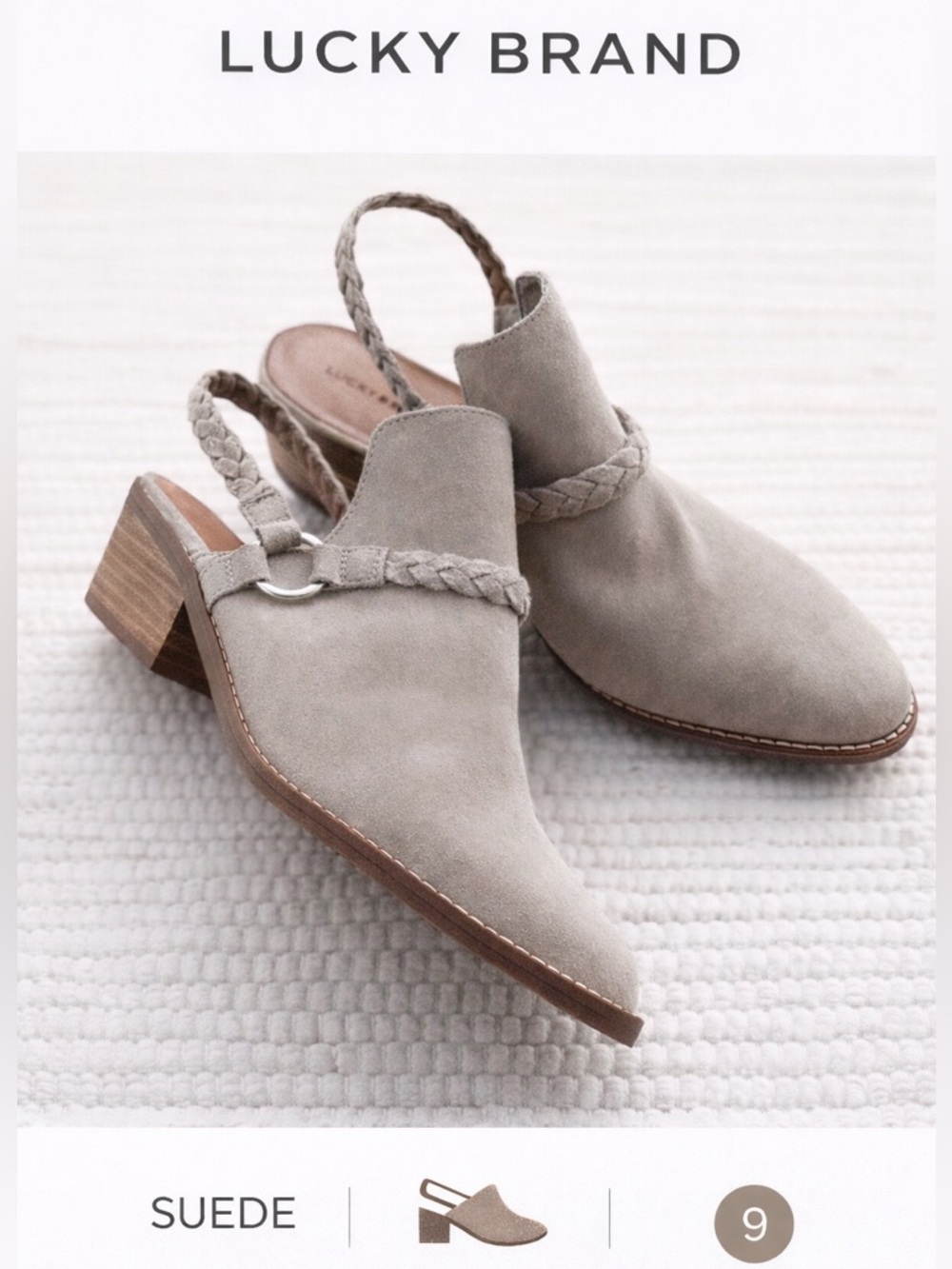 Lucky Brand Fenise Suede Slingback Mule Heel Taupe Size 9